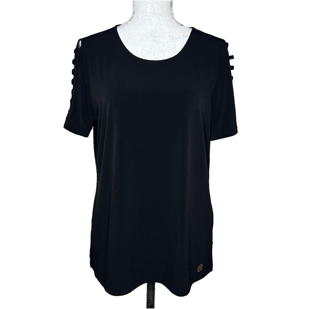 Michael Kors Cut Out Short Sleeve Top Women's L Black